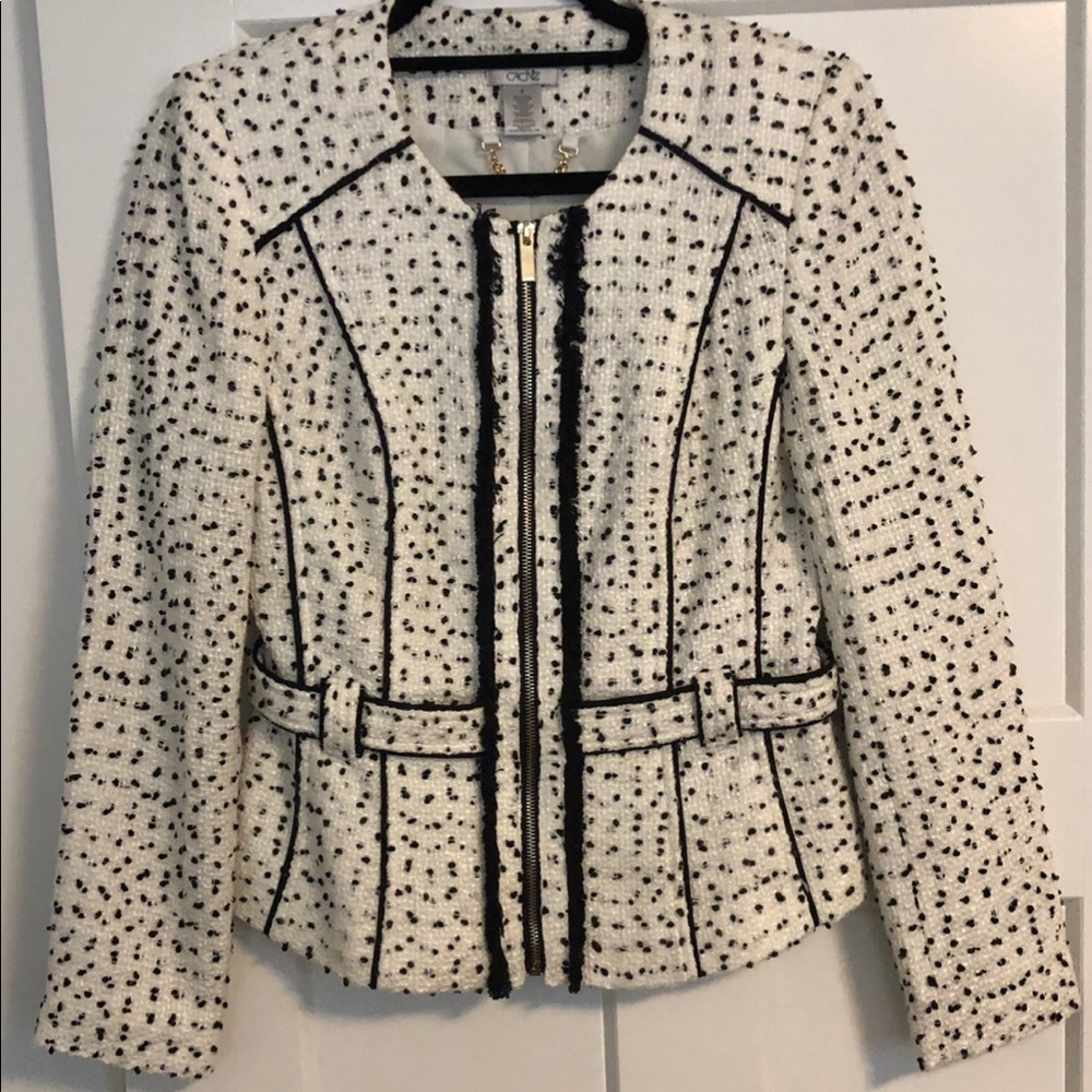 CACHE WHITE & BLACK TWEED BLAZER SIZE 6
